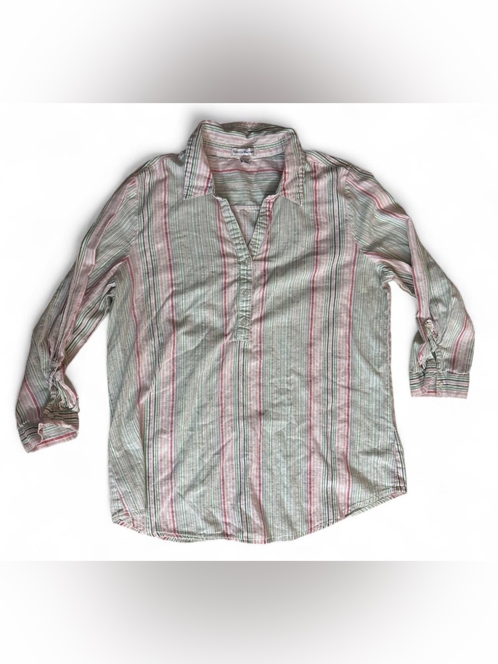 Rebecca Malone Green and Pink Striped Men's Button-Down Shirt